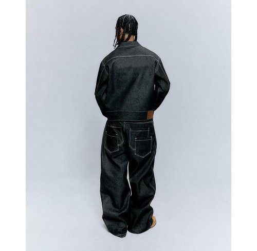 Black Washed Denim Jacket and Cargo Pants Set