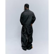 Black Washed Denim Jacket and Cargo Pants Set