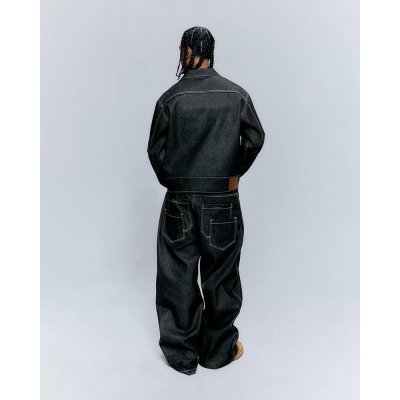 Black Washed Denim Jacket and Cargo Pants Set