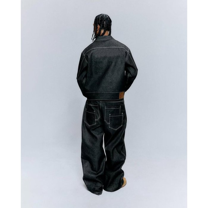 Black Washed Denim Jacket and Cargo Pants Set