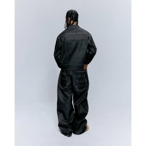 Black Washed Denim Jacket and Cargo Pants Set