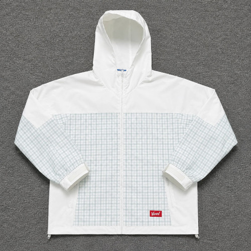 Custom White and Blue Hooded Windbreaker Two-Piece Set