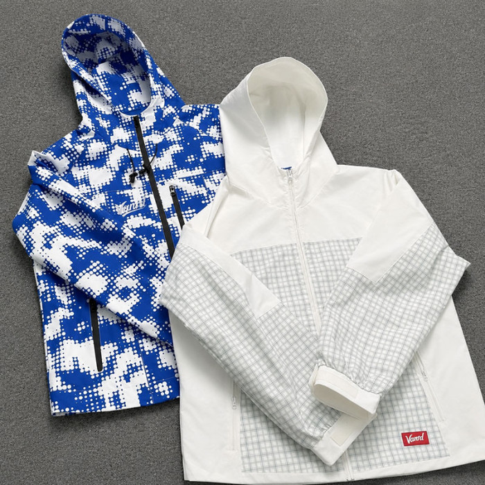 Custom White and Blue Hooded Windbreaker Two-Piece Set