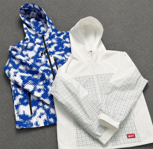 Custom White and Blue Hooded Windbreaker Two-Piece Set