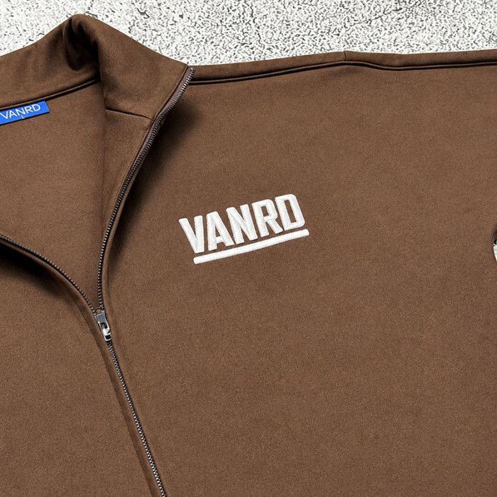 Custom Brown Stand Collar Zip Up Bomber Track Jacket