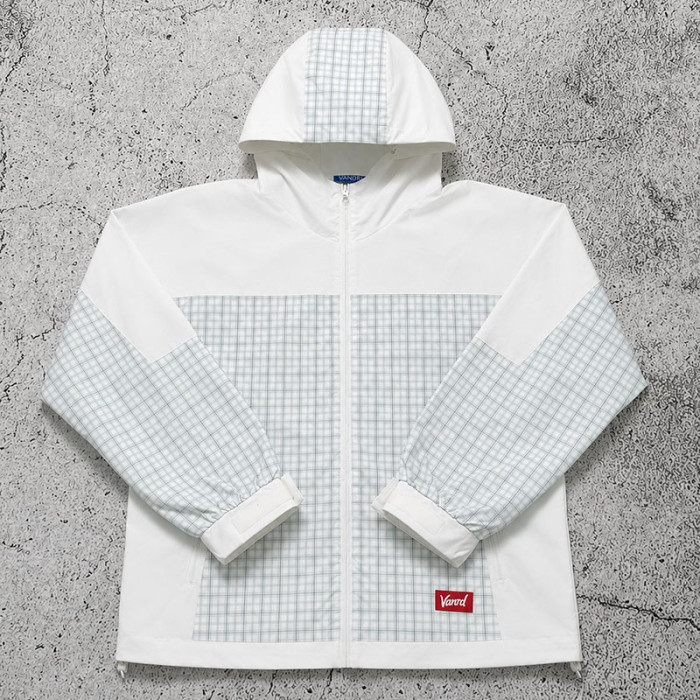 Custom White Windowpane Plaid Hooded Windbreaker Jacket