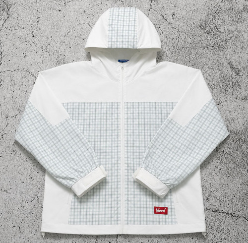 Custom White Windowpane Plaid Hooded Windbreaker Jacket