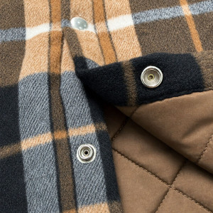 Custom Brown Plaid Flannel Shacket Quilted Lined Jacket