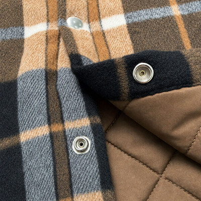 Custom Brown Plaid Flannel Shacket Quilted Lined Jacket