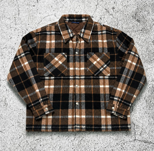 Custom Brown Plaid Flannel Shacket Quilted Lined Jacket