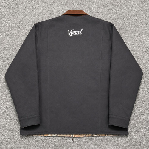Custom Reversible Work Jacket Navy Canvas and Camo Print