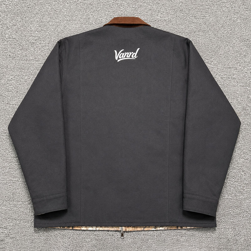 Custom Reversible Work Jacket Navy Canvas and Camo Print