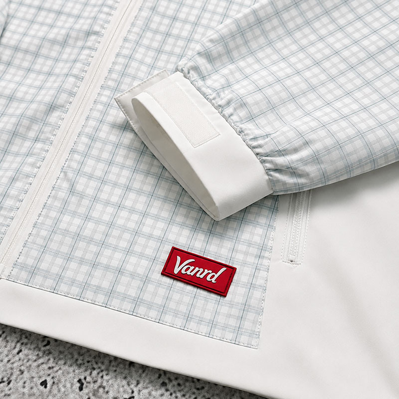 Custom White Windowpane Plaid Hooded Windbreaker Jacket