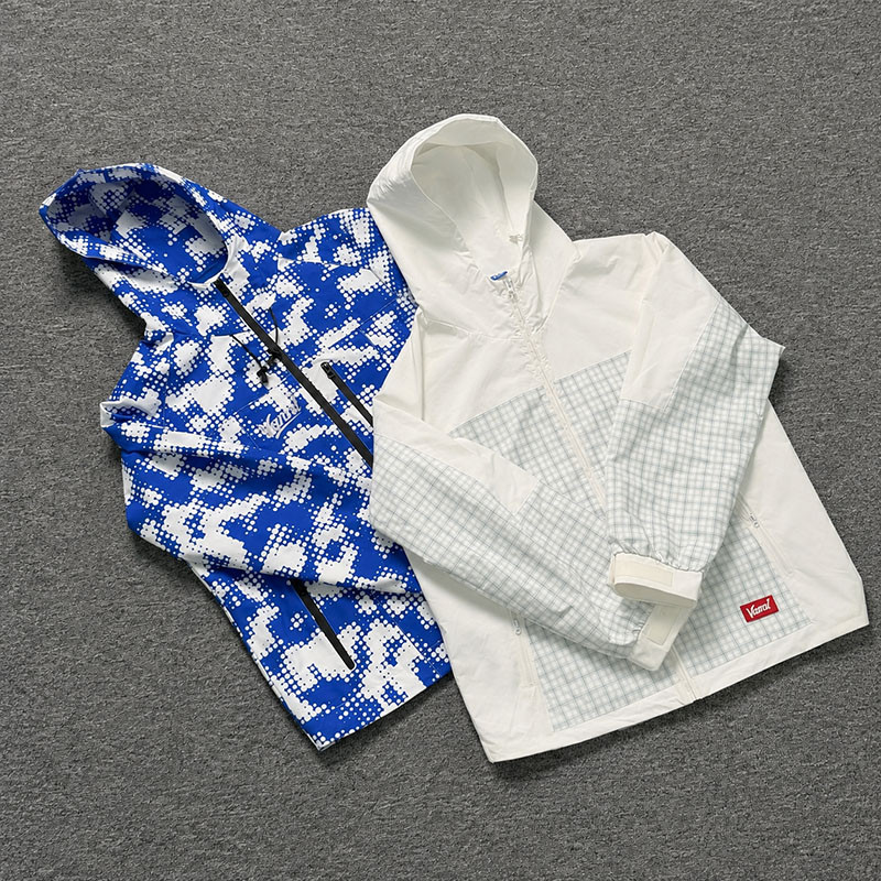 Custom White and Blue Hooded Windbreaker Two-Piece Set