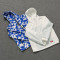 Custom White and Blue Hooded Windbreaker Two-Piece Set