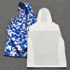 Custom White and Blue Hooded Windbreaker Two-Piece Set