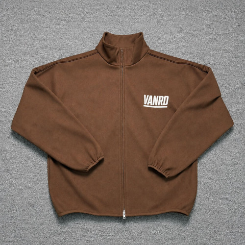 Custom Brown Stand Collar Zip Up Bomber Track Jacket