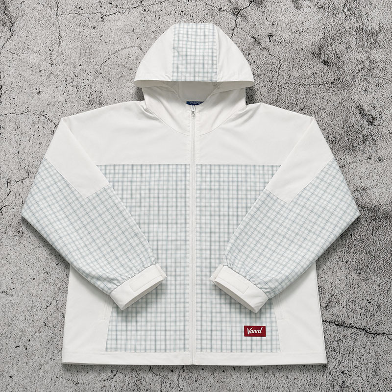 Custom White Windowpane Plaid Hooded Windbreaker Jacket