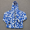 Custom White and Blue Hooded Windbreaker Two-Piece Set
