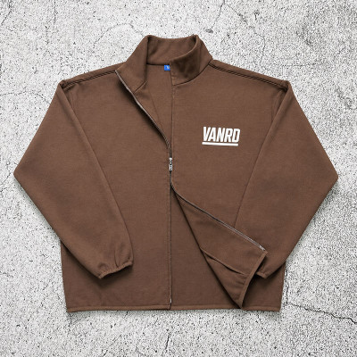 Custom Brown Stand Collar Zip Up Bomber Track Jacket