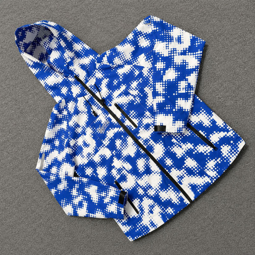 Custom Blue Splash Print Hooded Anorak Windbreaker Jacket