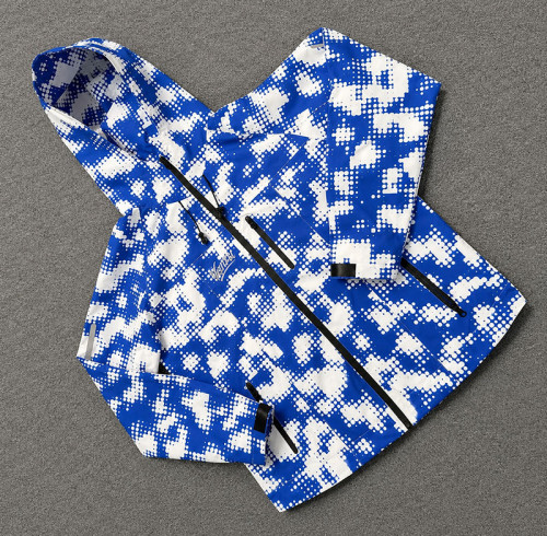 Custom Blue Splash Print Hooded Anorak Windbreaker Jacket