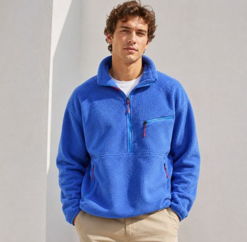 Custom Cobalt Blue Sherpa Fleece Stand Collar Half Zip Jacket