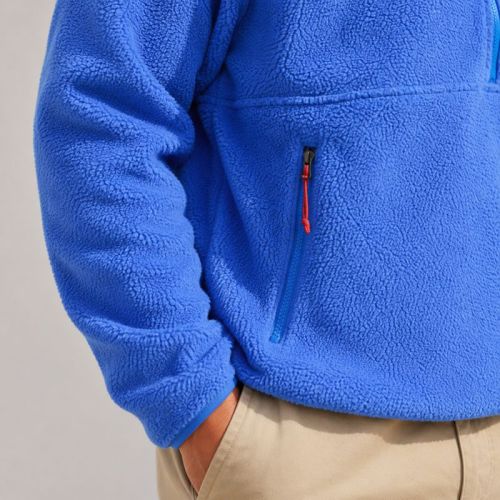 Custom Cobalt Blue Sherpa Fleece Stand Collar Half Zip Jacket