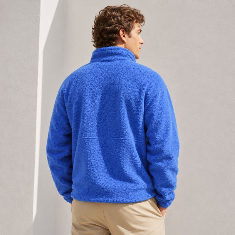 Custom Cobalt Blue Sherpa Fleece Stand Collar Half Zip Jacket
