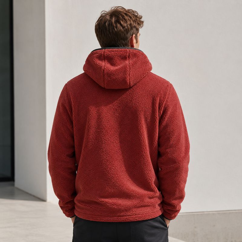 Custom Brick Red Sherpa Fleece Hooded Half Zip Pullover Jacket
