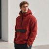 Custom Brick Red Sherpa Fleece Hooded Half Zip Pullover Jacket