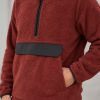 Custom Brick Red Sherpa Fleece Hooded Half Zip Pullover Jacket