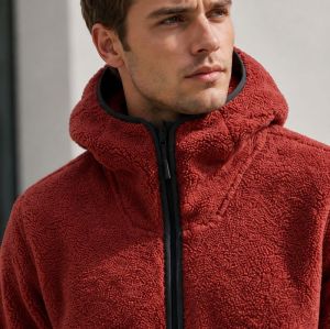 Custom Brick Red Sherpa Fleece Hooded Half Zip Pullover Jacket