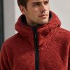 Custom Brick Red Sherpa Fleece Hooded Half Zip Pullover Jacket