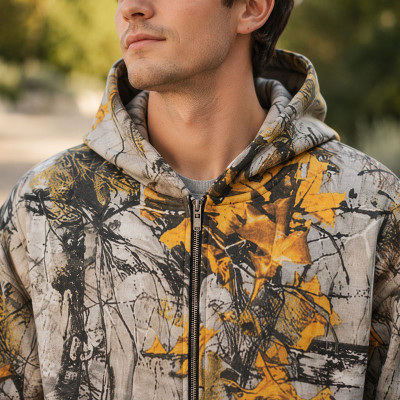 Custom Hunting Camo Print Sherpa Fleece Hooded Full Zip Hoodie