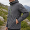 Custom Grey Softshell Hooded Outdoor Jacket with Green Zip Detail