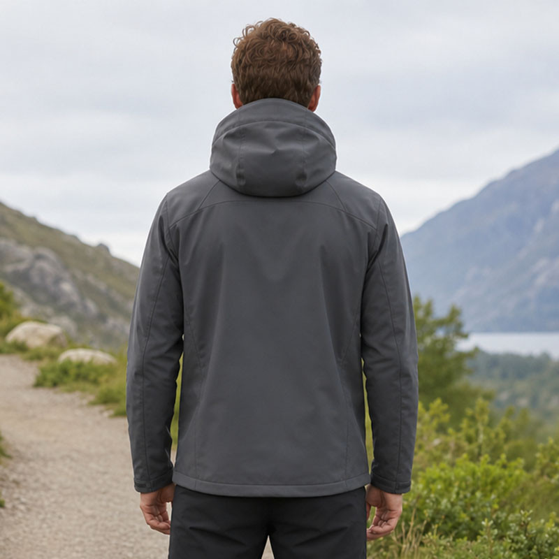 Custom Grey Softshell Hooded Outdoor Jacket with Green Zip Detail