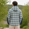 Custom Blue Green Plaid Nylon Hooded Anorak Windbreaker Jacket