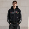 Custom Black Rhinestone Striped Zip Up Hoodie with Embroidered Logo