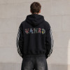 Custom Black Rhinestone Striped Zip Up Hoodie with Embroidered Logo