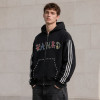 Custom Black Rhinestone Striped Zip Up Hoodie with Embroidered Logo