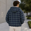Custom Blue Green Plaid Hooded Zip Up Hoodie with Cream Lining