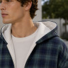 Custom Blue Green Plaid Hooded Zip Up Hoodie with Cream Lining