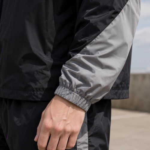 Custom Black Grey Color Block Hooded Windbreaker Jacket