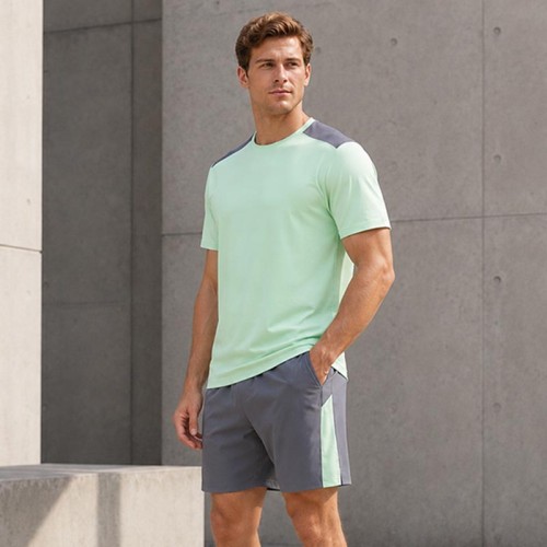 Custom Mint Green Color Block T-shirt and Shorts Tracksuit Set