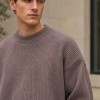 Custom Taupe Brown Ribbed Knit Crewneck Pullover Sweater