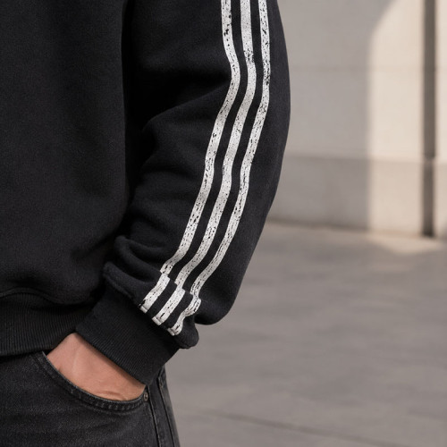 Custom Black Rhinestone Striped Zip Up Hoodie with Embroidered Logo