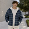 Custom Blue Green Plaid Hooded Zip Up Hoodie with Cream Lining
