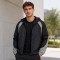 Custom Black Grey Color Block Hooded Windbreaker Jacket