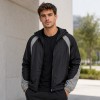 Custom Black Grey Color Block Hooded Windbreaker Jacket